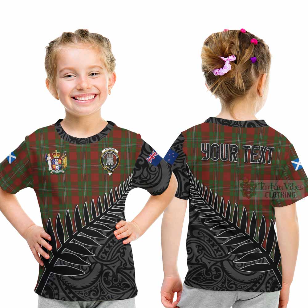 Tartan Vibes Clothing Strange (Strang) Crest Tartan Kid T-Shirt with New Zealand Silver Fern Half Style