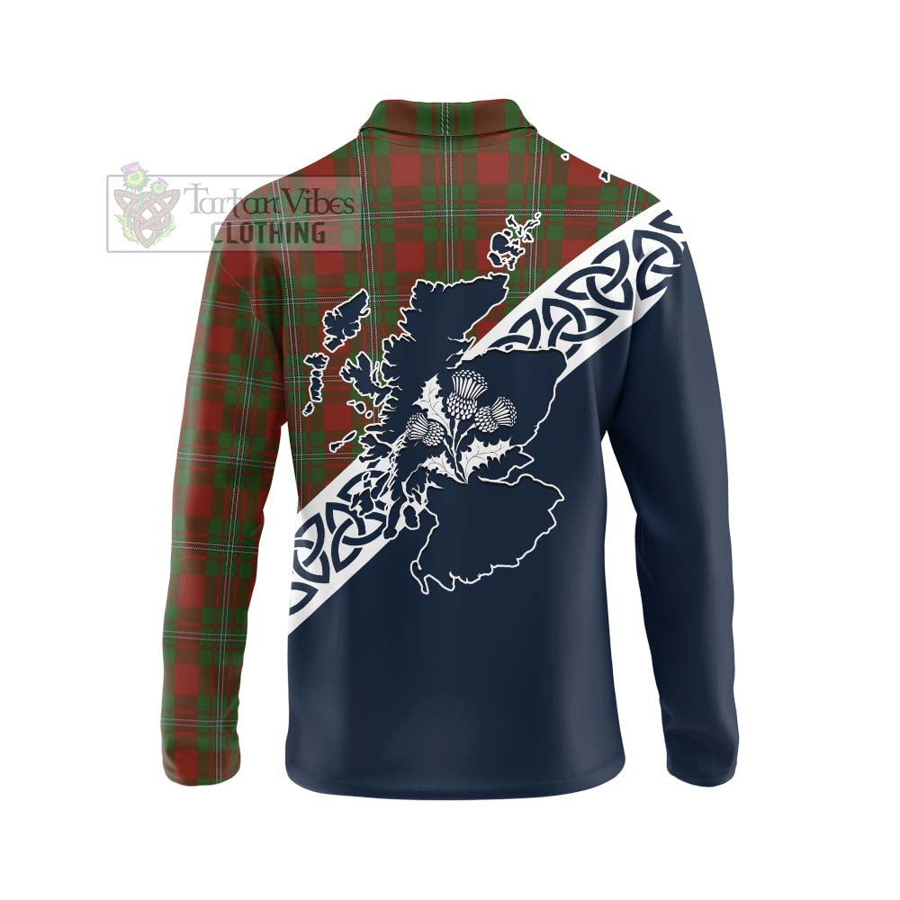 Tartan Vibes Clothing Strange (Strang) Tartan Long Sleeve Polo Shirt Featuring Thistle and Scotland Map