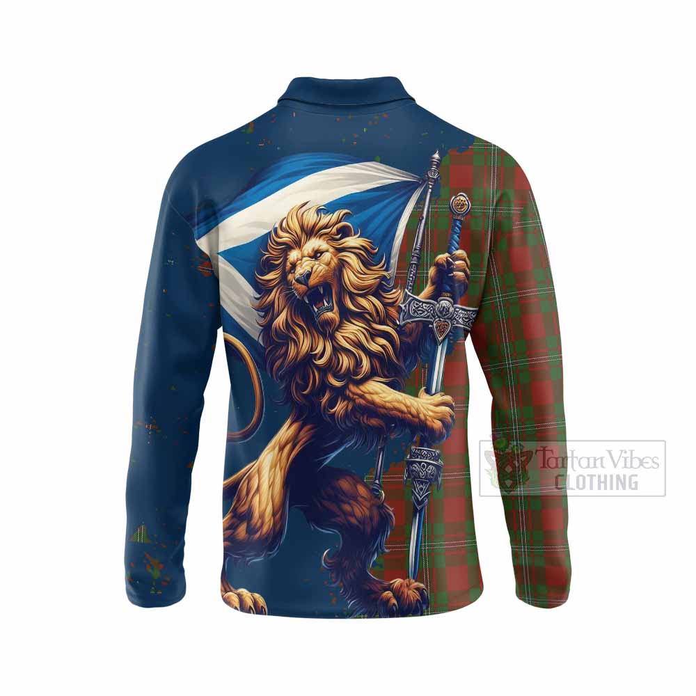 Tartan Vibes Clothing Strange (Strang) Tartan Family Crest Long Sleeve Polo Shirt with Scottish Majestic Lion