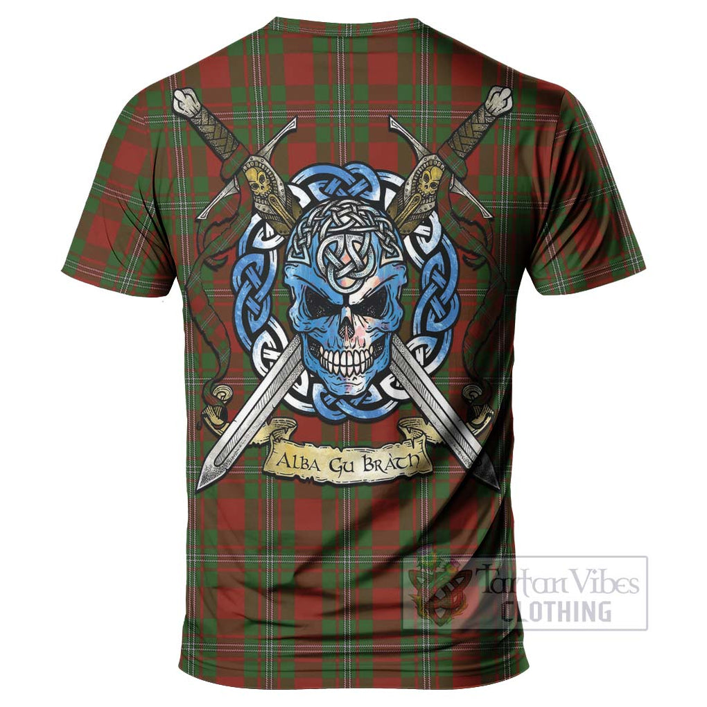 Tartan Vibes Clothing Strange (Strang) Tartan T-Shirt with Family Crest Celtic Skull Style