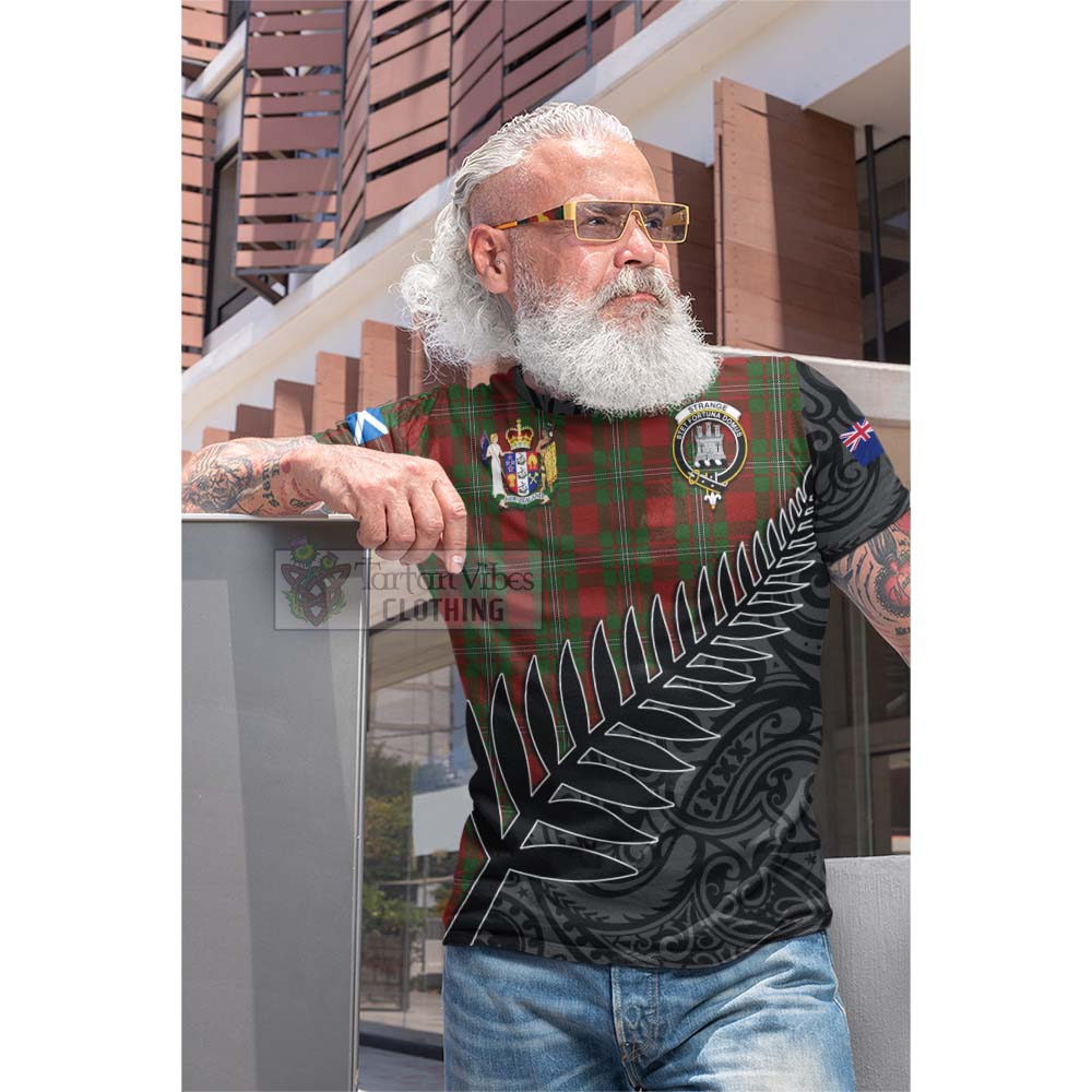 Tartan Vibes Clothing Strange (Strang) Crest Tartan Cotton T-shirt with New Zealand Silver Fern Half Style