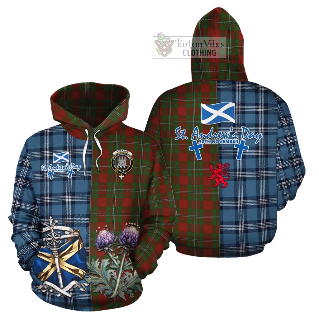 Tartan Vibes Clothing Strange (Strang) Tartan Cotton Hoodie Happy St. Andrew's Day Half Tartan Style