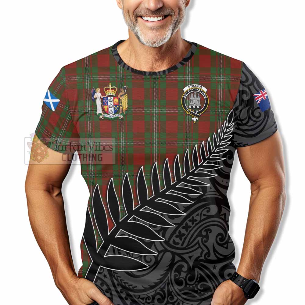 Tartan Vibes Clothing Strange (Strang) Crest Tartan T-Shirt with New Zealand Silver Fern Half Style