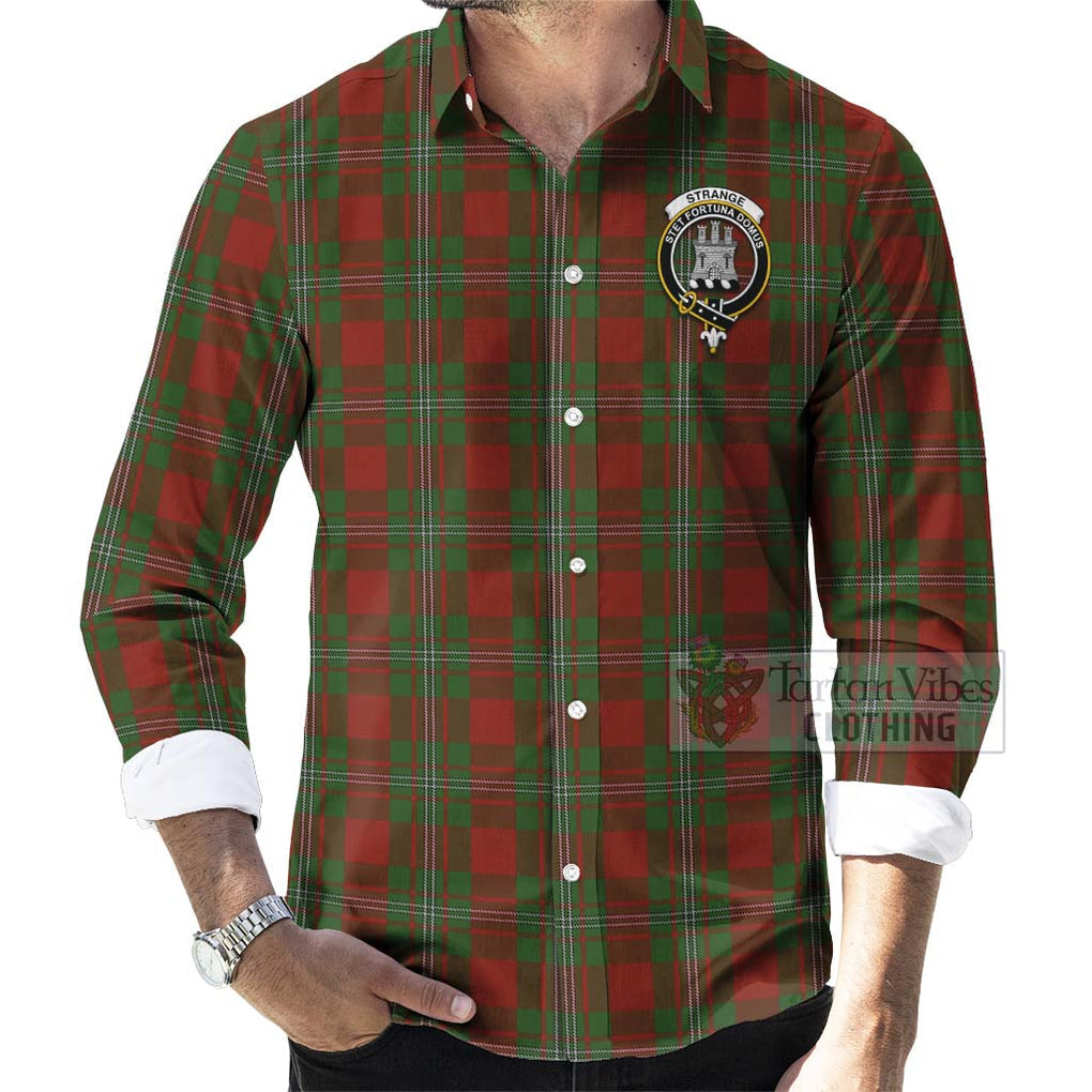 Tartan Vibes Clothing Strange (Strang) Tartan Long Sleeve Button Shirt with Family Crest and Bearded Skull Holding Bottles of Whiskey