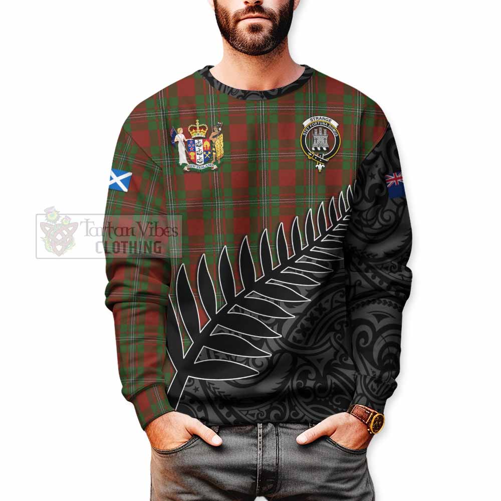 Tartan Vibes Clothing Strange (Strang) Crest Tartan Sweatshirt with New Zealand Silver Fern Half Style