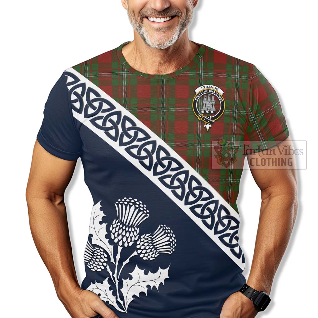 Strange (Strang) Tartan T-Shirt Featuring Thistle and Scotland Map