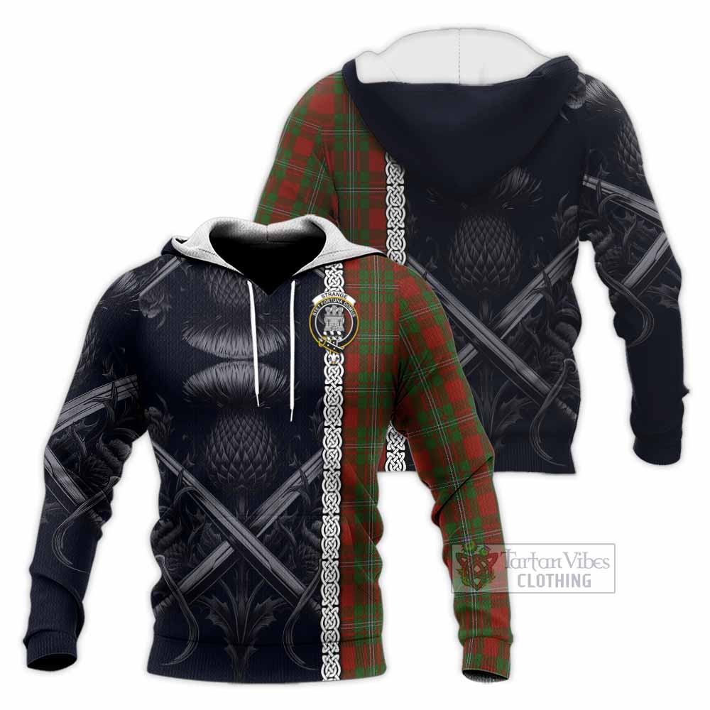 Tartan Vibes Clothing Strange (Strang) Tartan Knitted Hoodie with Family Crest Cross Sword Thistle Celtic Vibes