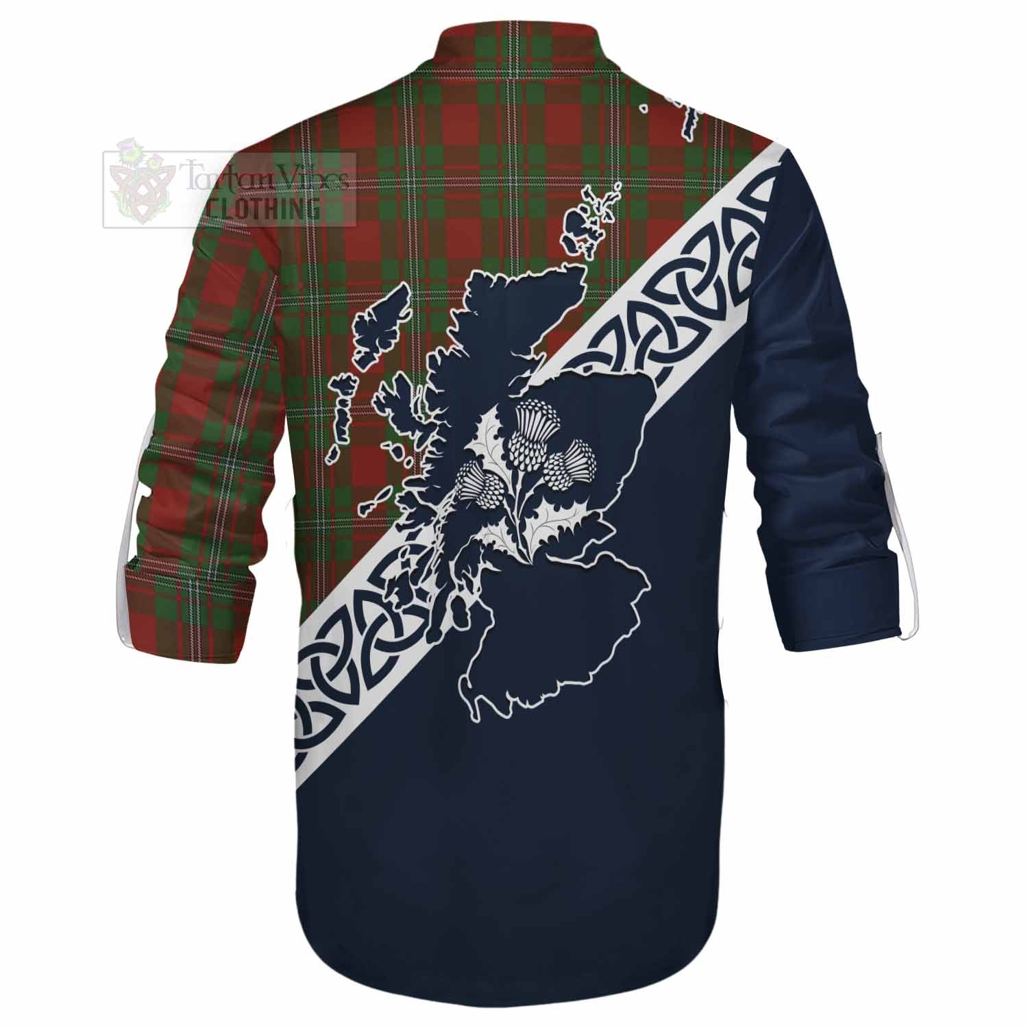 Tartan Vibes Clothing Strange (Strang) Tartan Ghillie Kilt Shirt Featuring Thistle and Scotland Map