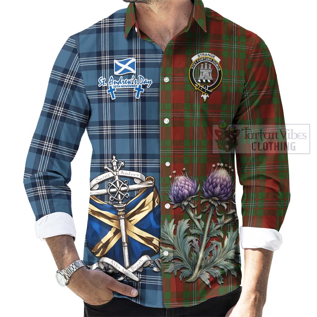 Tartan Vibes Clothing Strange (Strang) Tartan Long Sleeve Button Shirt Happy St. Andrew's Day Half Tartan Style