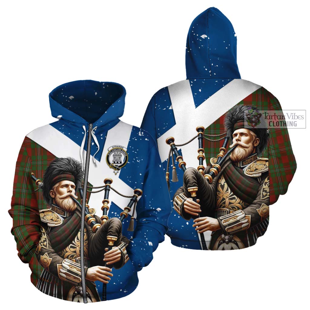 Tartan Vibes Clothing Strange (Strang) Tartan Cotton Hoodie with Family Crest Scottish Bagpiper Vibes