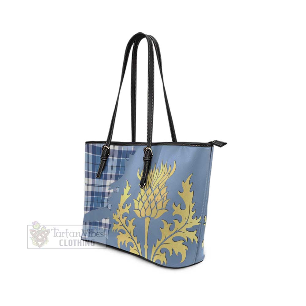 Strathclyde District Tartan Leather Tote Bag Gold Thistle Style - Tartan Vibes Clothing