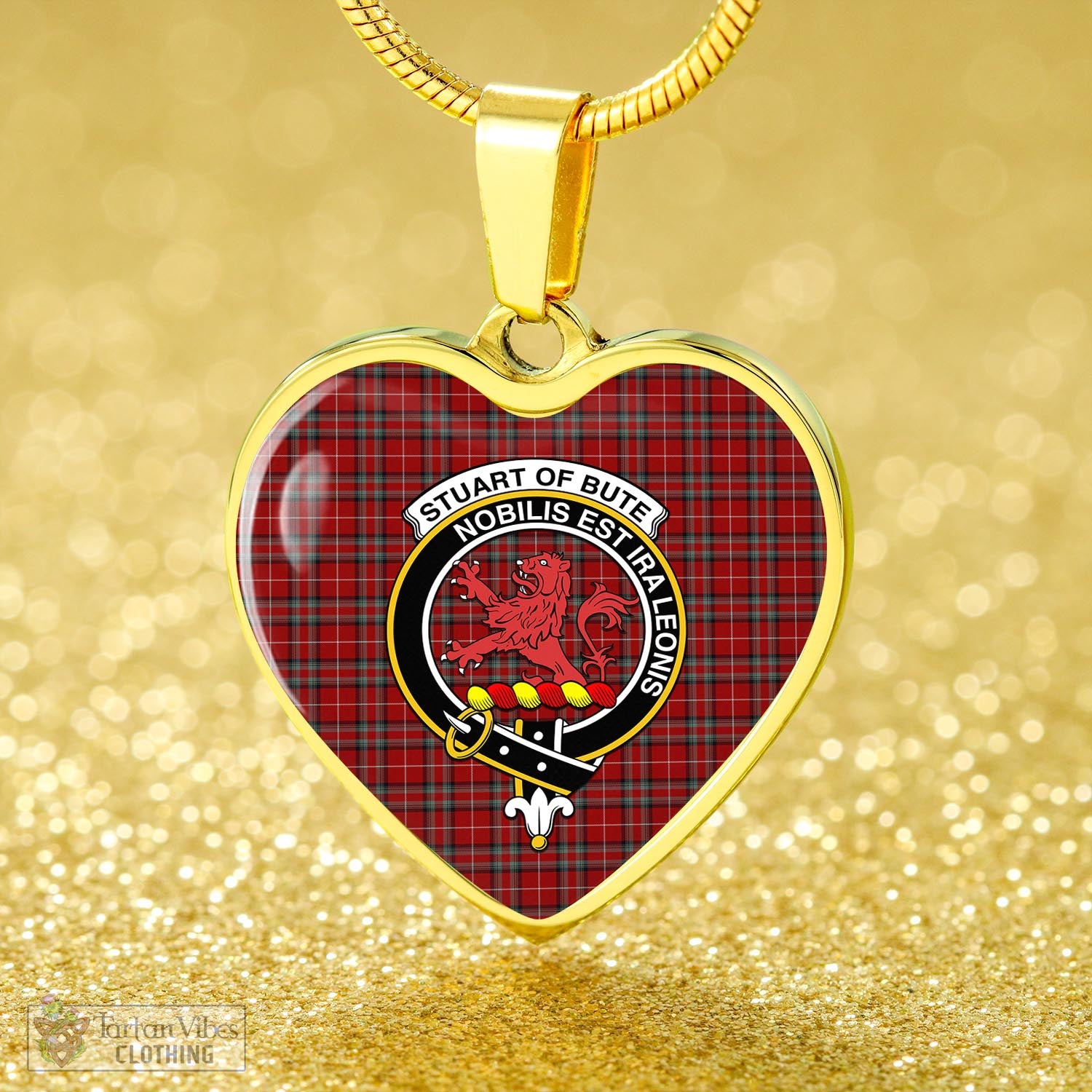 Tartan Vibes Clothing Stuart of Bute Tartan Heart Necklace with Family Crest