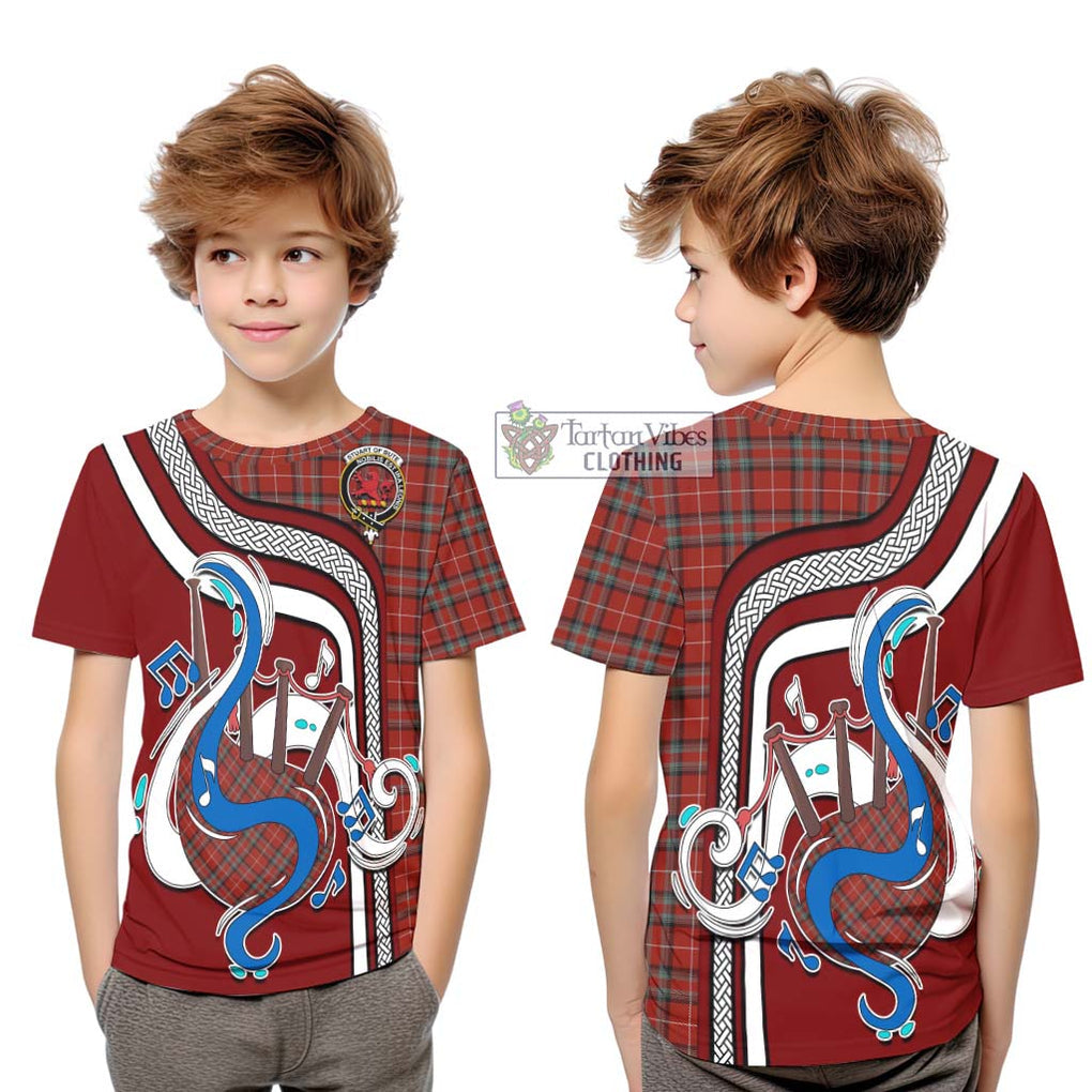 Tartan Vibes Clothing Stuart Of Bute Tartan Kid T-Shirt with Epic Bagpipe Style