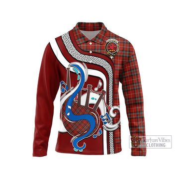 Stuart Of Bute Tartan Long Sleeve Polo Shirt with Epic Bagpipe Style