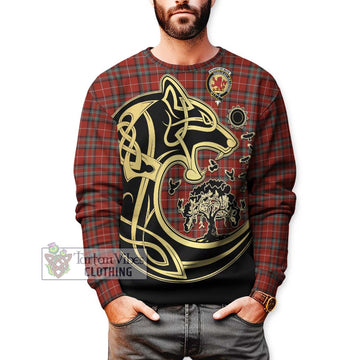 Stuart Of Bute Tartan Sweatshirt with Family Crest Celtic Wolf Style