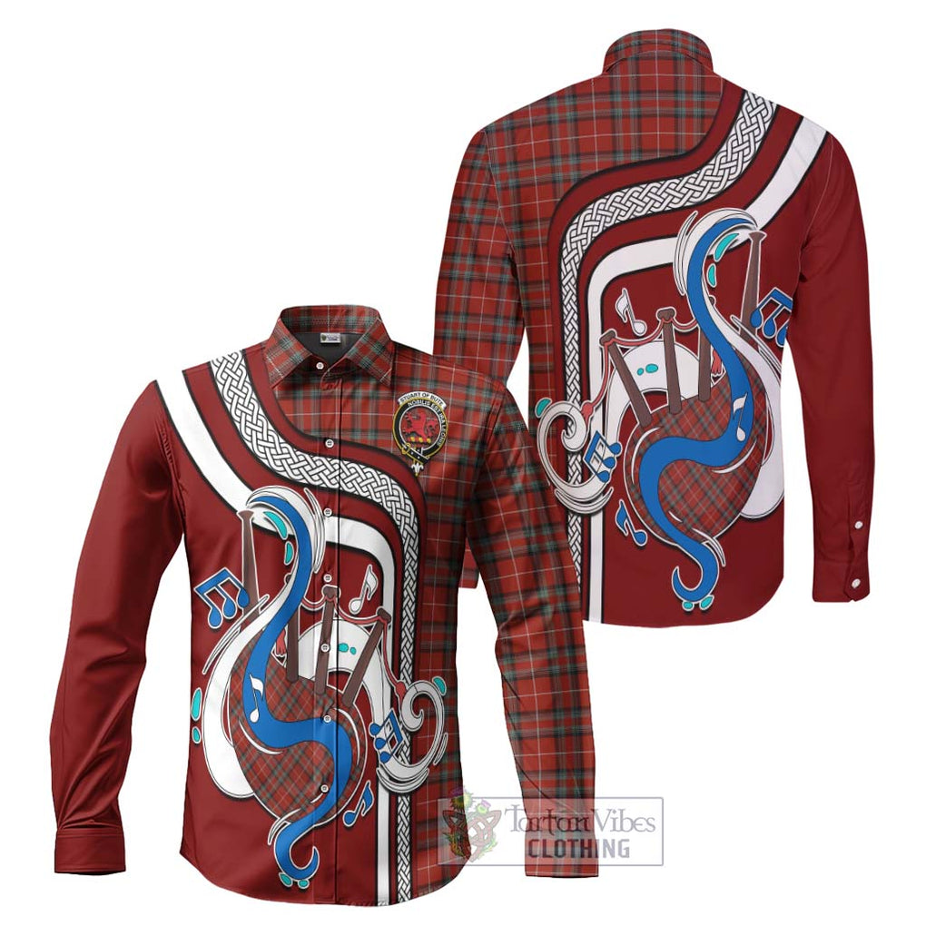 Stuart Of Bute Tartan Long Sleeve Button Shirt with Epic Bagpipe Style Men's Shirt S - Tartanvibesclothing Shop