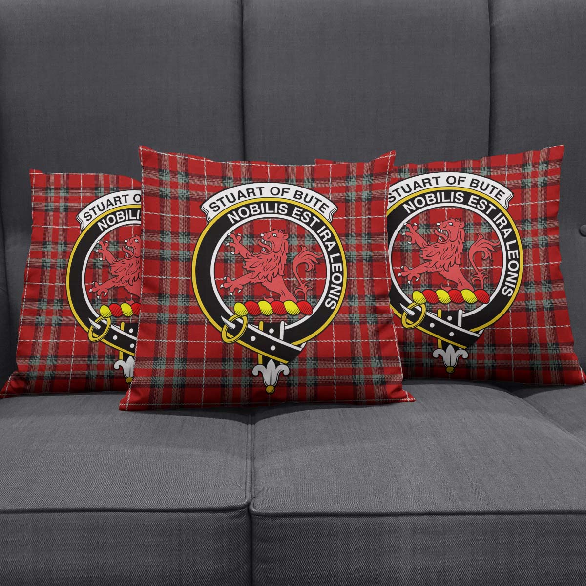 Stuart of Bute Tartan Pillow Cover with Family Crest Square Pillow Cover - Tartanvibesclothing