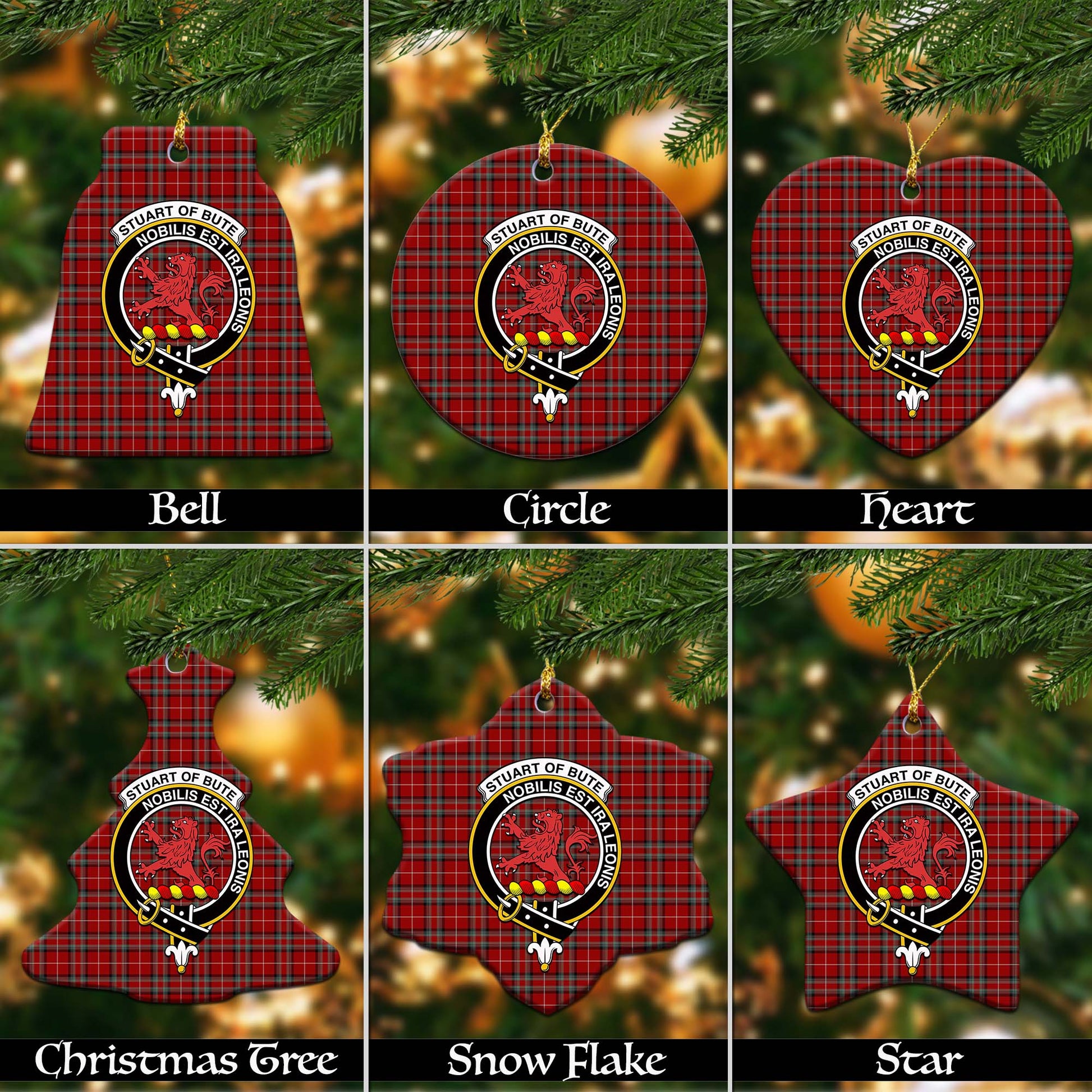 Stuart of Bute Tartan Christmas Ornaments with Family Crest - Tartanvibesclothing