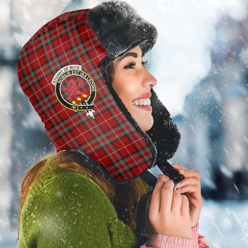 Stuart of Bute Tartan Winter Trapper Hat with Family Crest