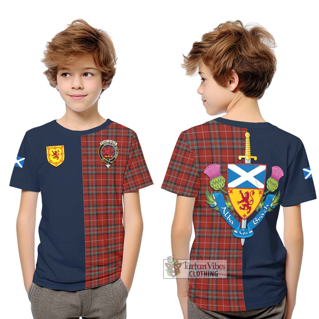 Tartan Vibes Clothing Stuart Of Bute Tartan Kid T-Shirt with Scottish Lion Royal Arm Half Style