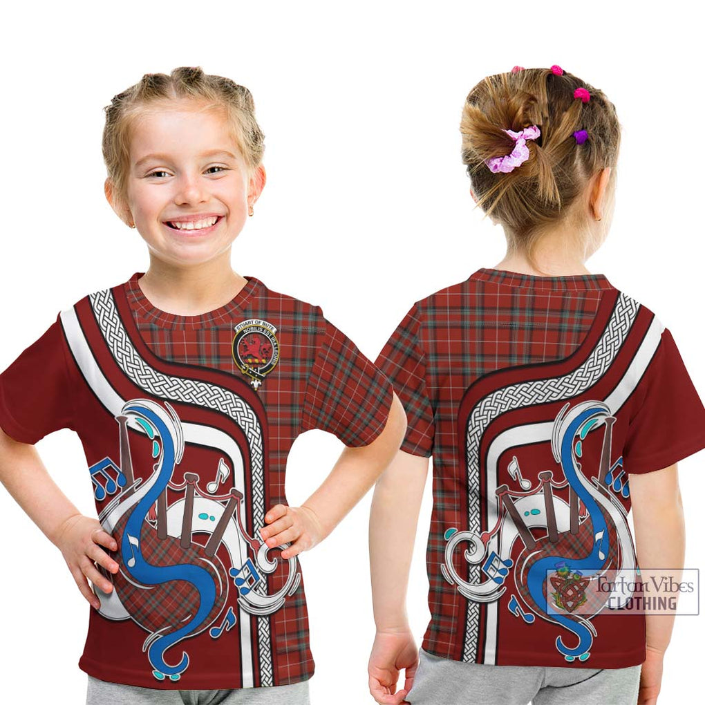 Tartan Vibes Clothing Stuart Of Bute Tartan Kid T-Shirt with Epic Bagpipe Style