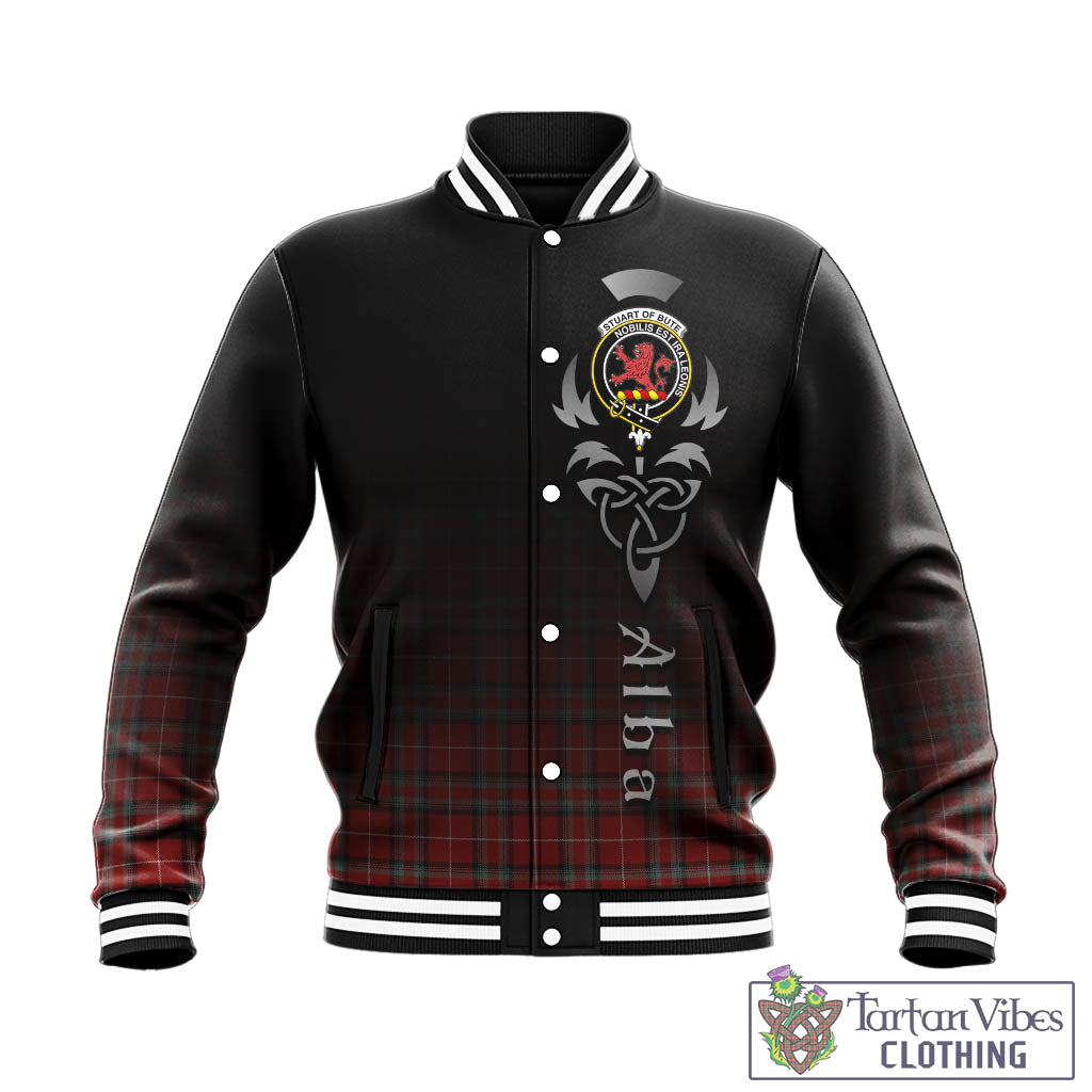 Tartan Vibes Clothing Stuart of Bute Tartan Baseball Jacket Featuring Alba Gu Brath Family Crest Celtic Inspired