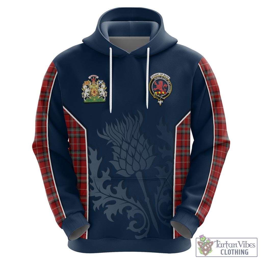 Tartan Vibes Clothing Stuart of Bute Tartan Hoodie with Family Crest and Scottish Thistle Vibes Sport Style