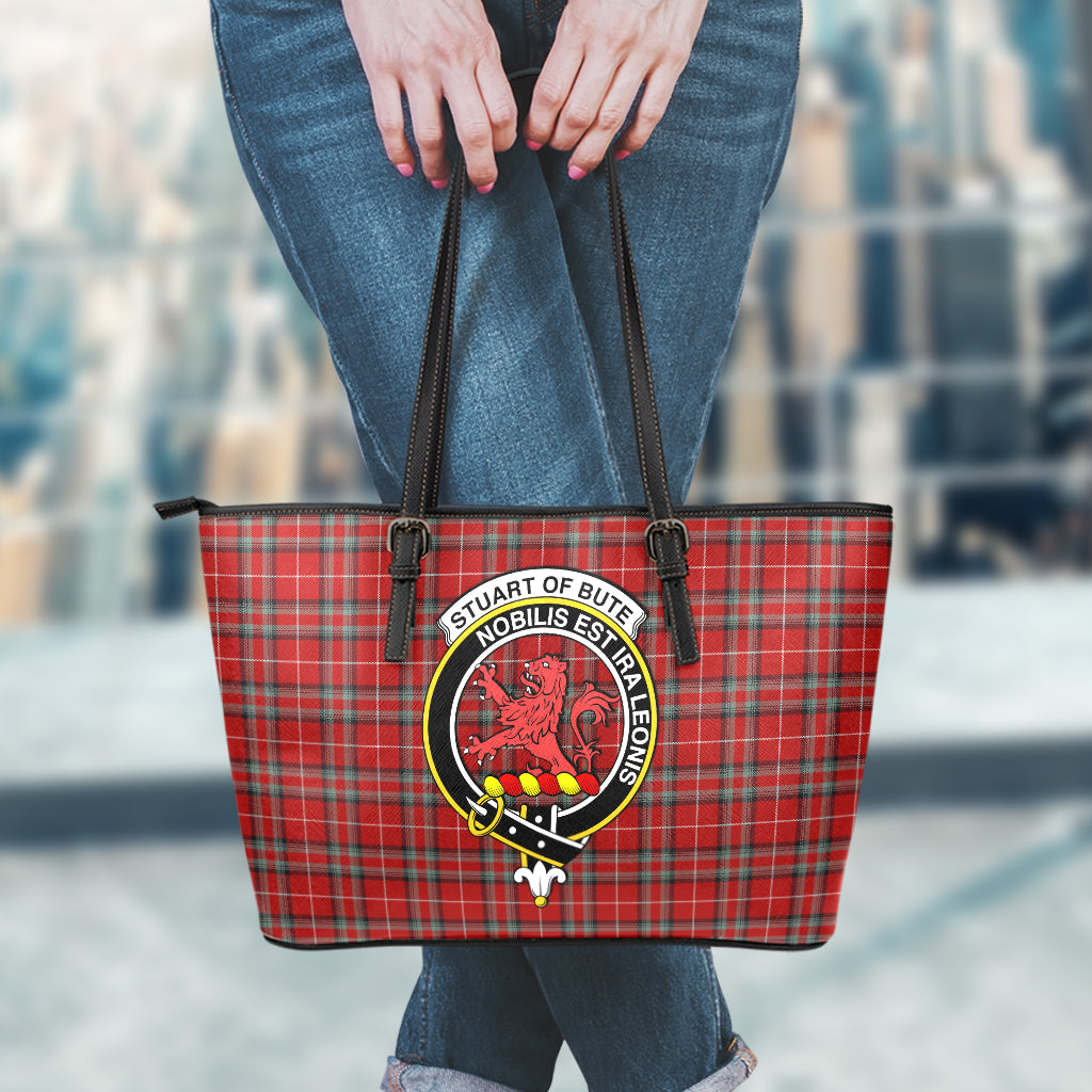 Stuart of Bute Tartan Leather Tote Bag with Family Crest - Tartan Vibes Clothing