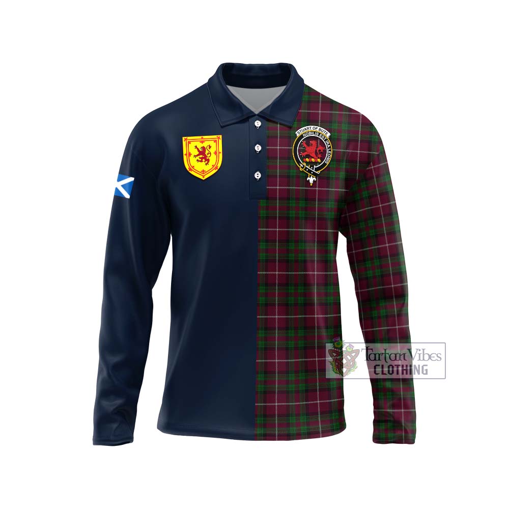 Tartan Vibes Clothing Stuart of Bute Hunting Tartan Long Sleeve Polo Shirt with Scottish Lion Royal Arm Half Style