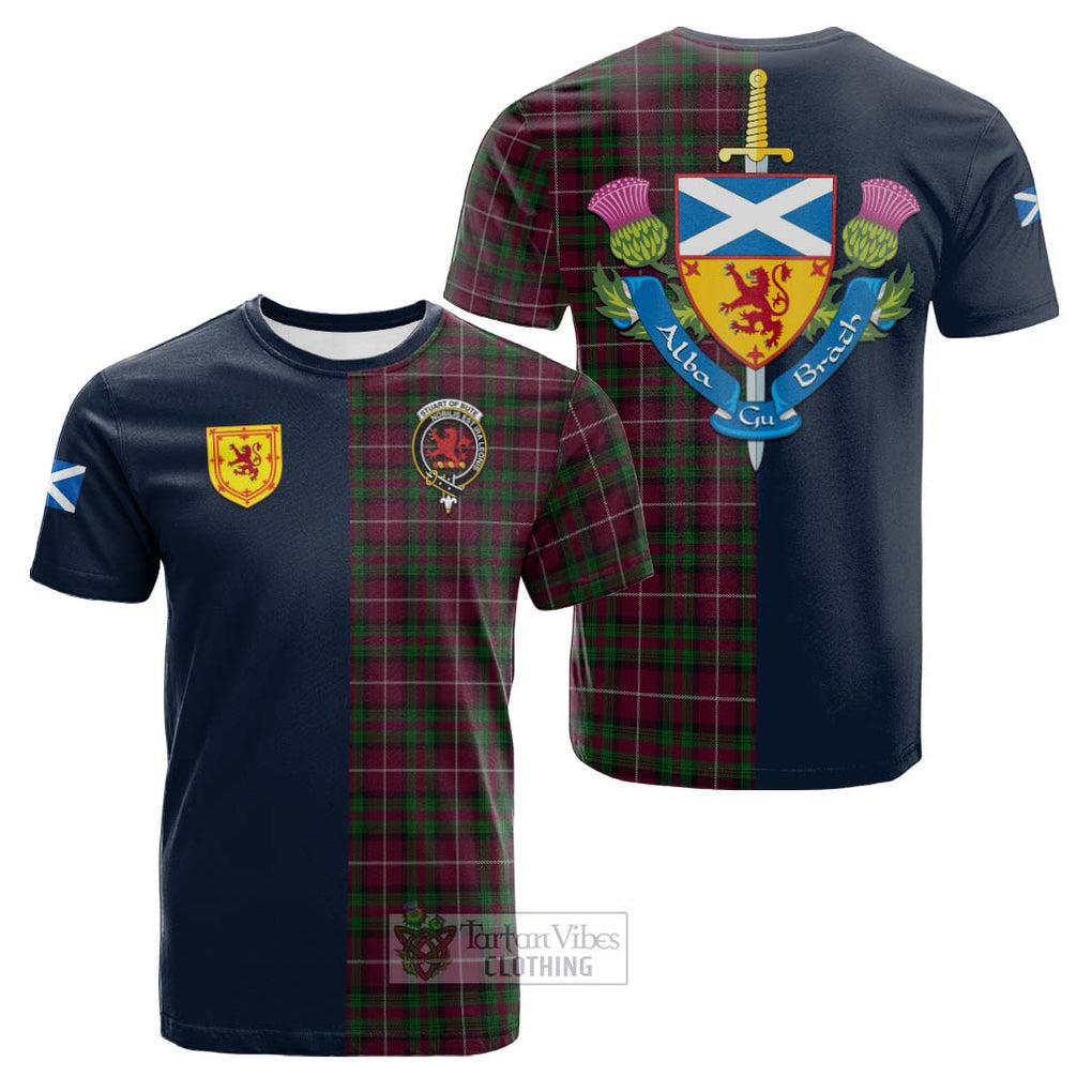 Tartan Vibes Clothing Stuart of Bute Hunting Tartan Cotton T-shirt with Scottish Lion Royal Arm Half Style