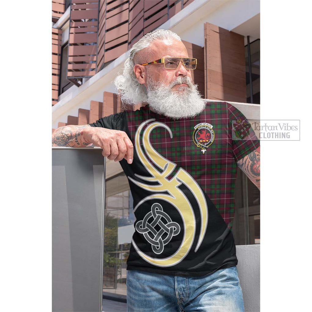 Tartan Vibes Clothing Stuart of Bute Hunting Tartan Cotton T-shirt with Family Crest and Celtic Symbol Style