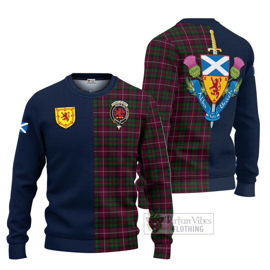 Tartan Vibes Clothing Stuart of Bute Hunting Tartan Knitted Sweater with Scottish Lion Royal Arm Half Style