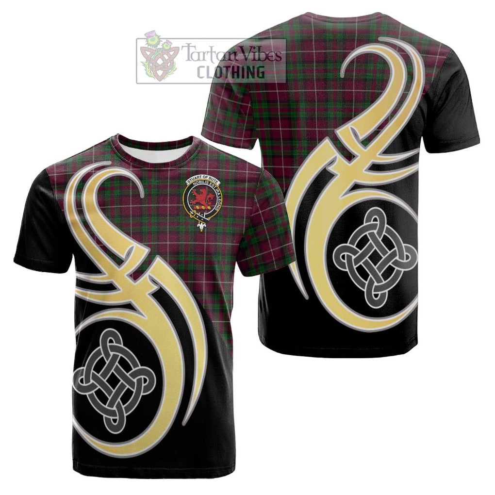 Tartan Vibes Clothing Stuart of Bute Hunting Tartan Cotton T-shirt with Family Crest and Celtic Symbol Style