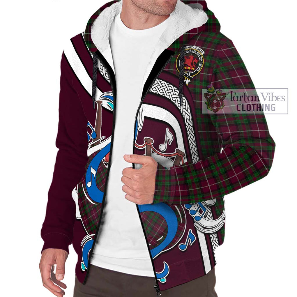 Stuart of Bute Hunting Tartan Sherpa Hoodie with Epic Bagpipe Style Unisex - Tartanvibesclothing Shop