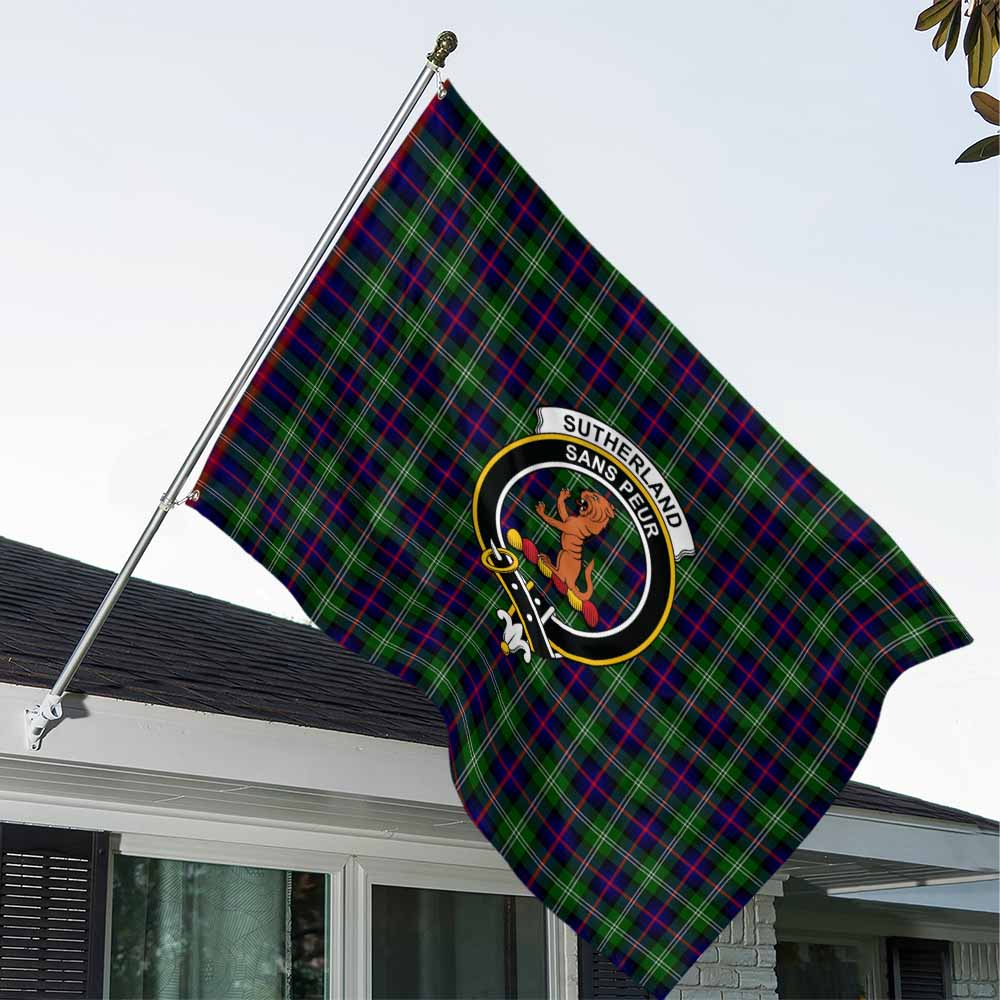 Tartan Vibes Clothing Sutherland Tartan House Flag with Family Crest