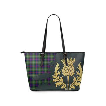 Sutherland Tartan Leather Tote Bag Gold Thistle Style - Tartan Vibes Clothing