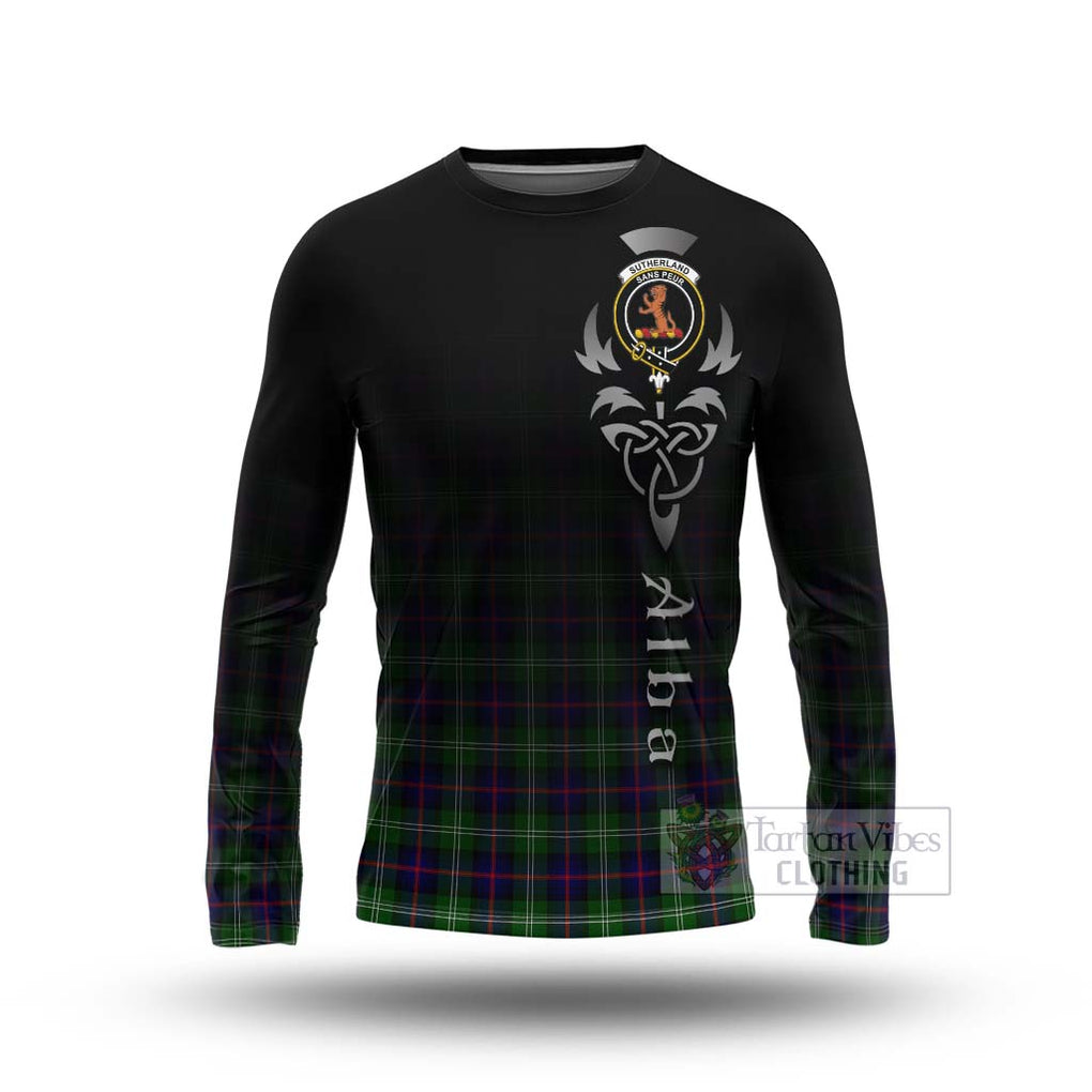 Tartan Vibes Clothing Sutherland Tartan Long Sleeve T-Shirt Featuring Alba Gu Brath Family Crest Celtic Inspired