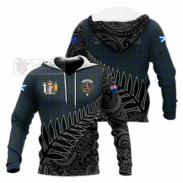 Sutherland Crest Tartan Knitted Hoodie with New Zealand Silver Fern Half Style