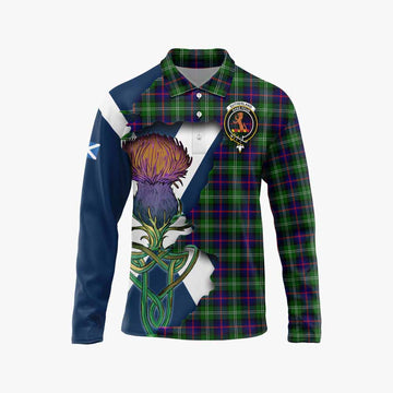 Sutherland Tartan Family Crest Long Sleeve Polo Shirt Scottish Thistle Celtic Inspired Unisex - Tartan Vibes Clothing
