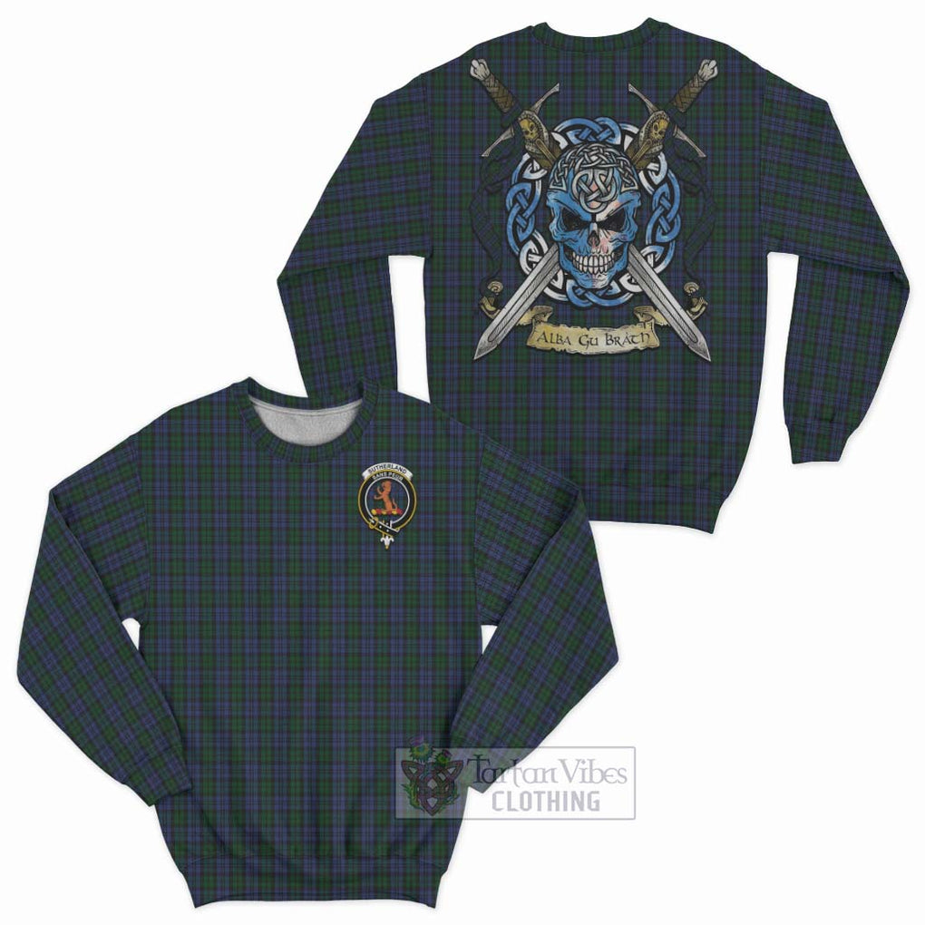 Tartan Vibes Clothing Sutherland Tartan Sweatshirt with Family Crest Celtic Skull Style