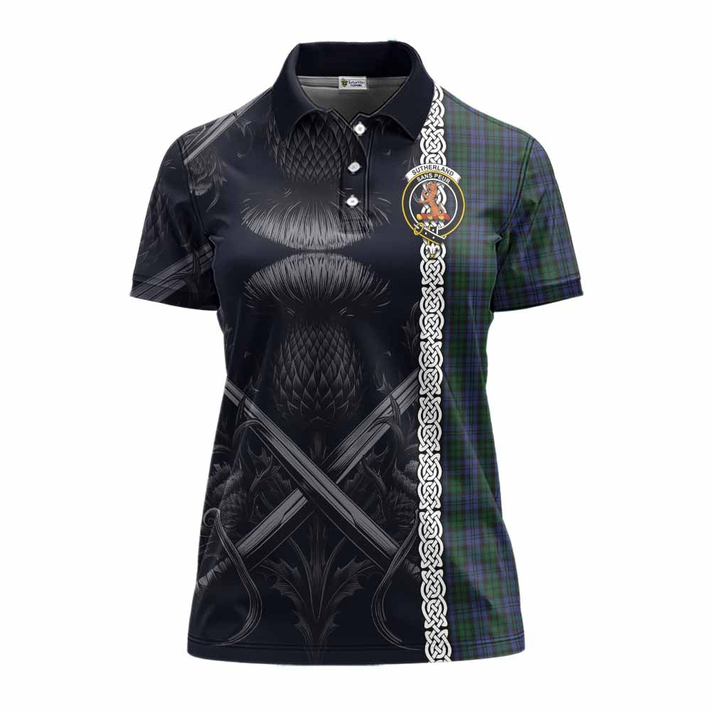 Tartan Vibes Clothing Sutherland Tartan Women's Polo Shirt with Family Crest Cross Sword Thistle Celtic Vibes