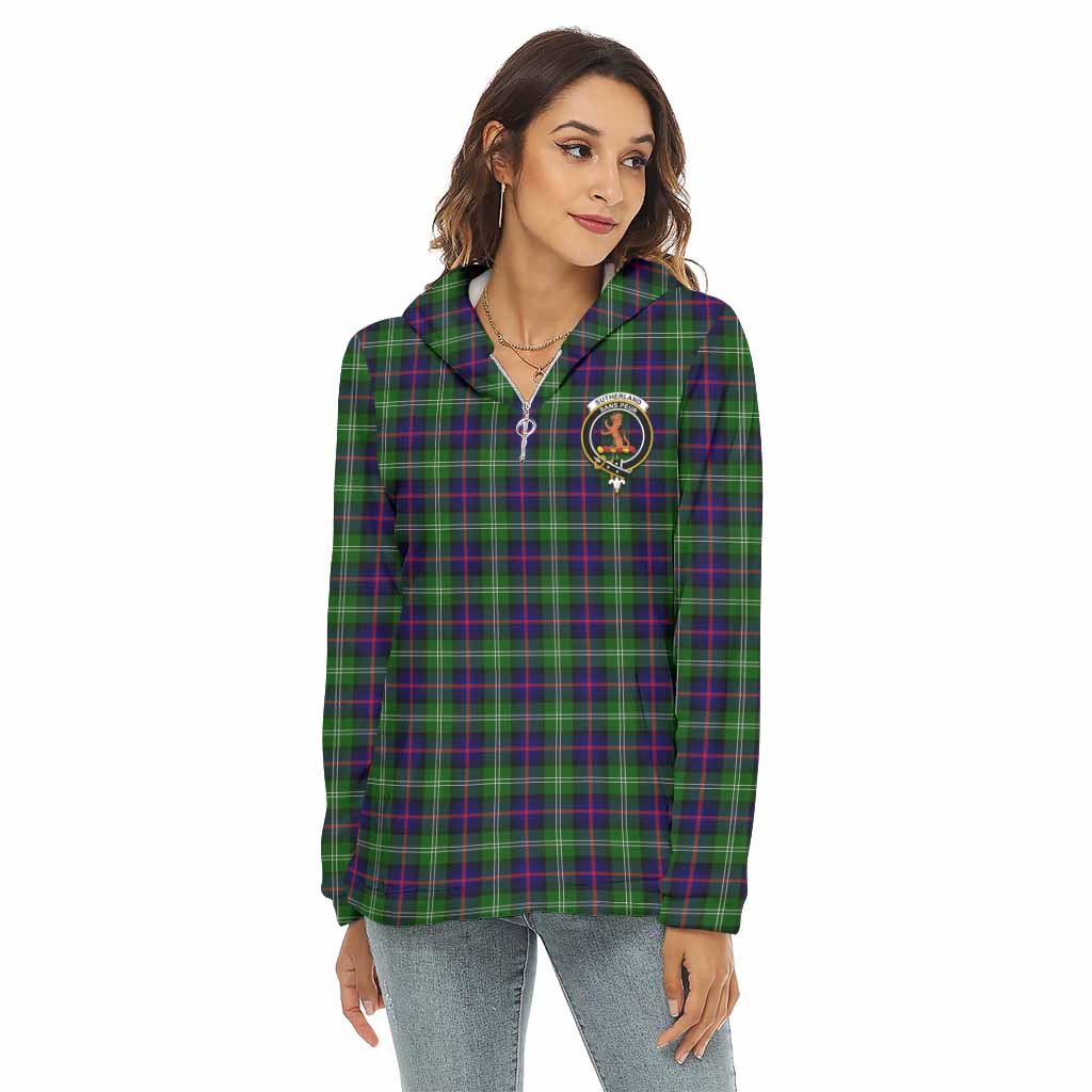 Tartan Vibes Clothing Sutherland Tartan Crest Women's Borg  Half Zip Fleece Hoodie