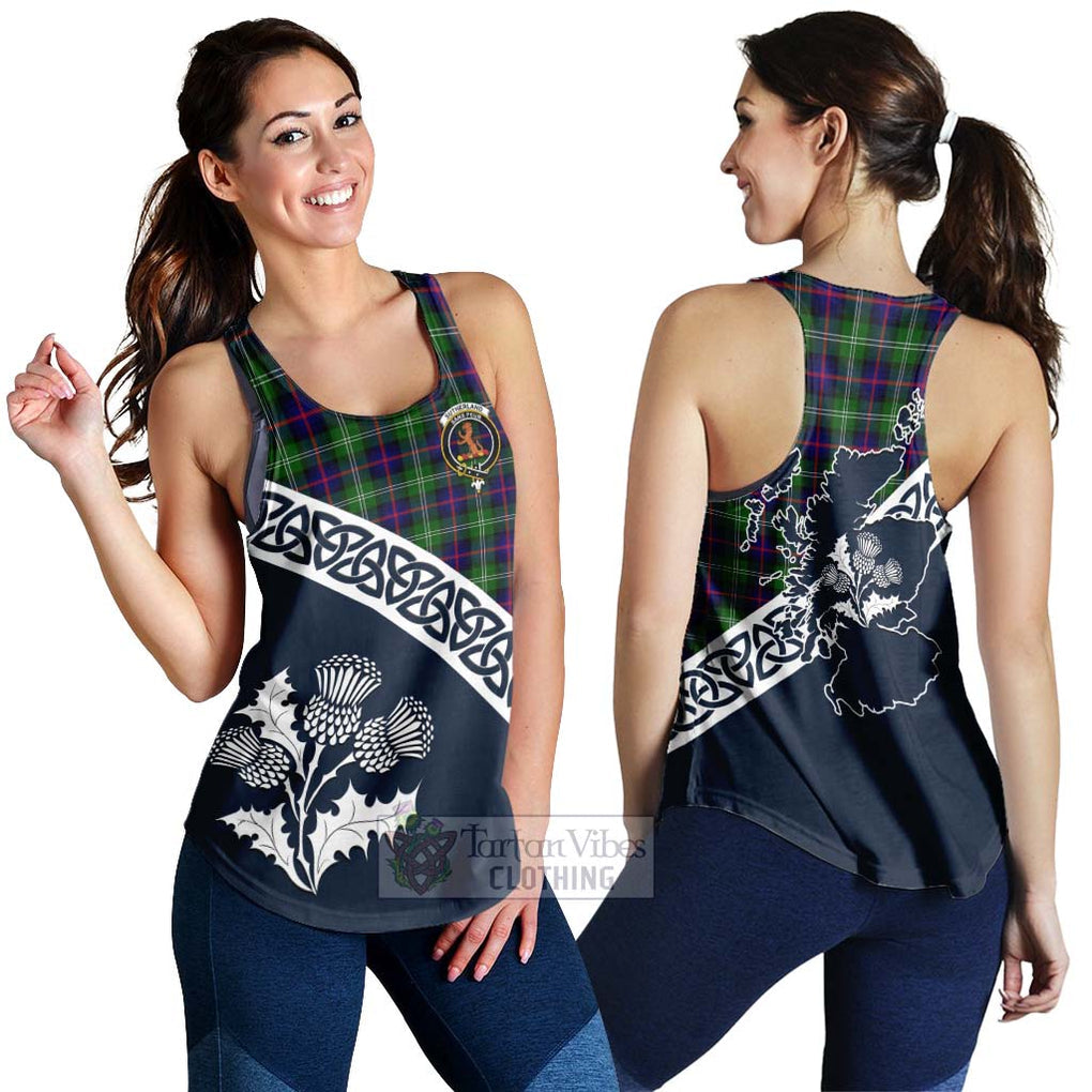 Tartan Vibes Clothing Sutherland Tartan Women's Racerback Tanks Featuring Thistle and Scotland Map