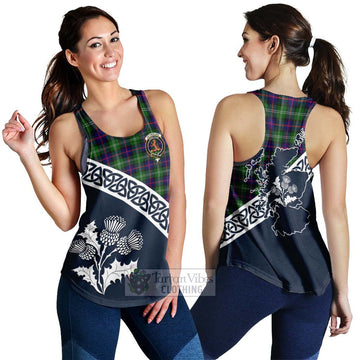 Sutherland Tartan Women's Racerback Tanks Featuring Thistle and Scotland Map