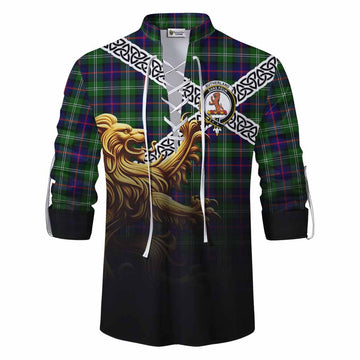 Sutherland Crest Tartan Ghillie Kilt Shirt with Golden Lion Emblem Celtic Style Men - Tartan Vibes Clothing