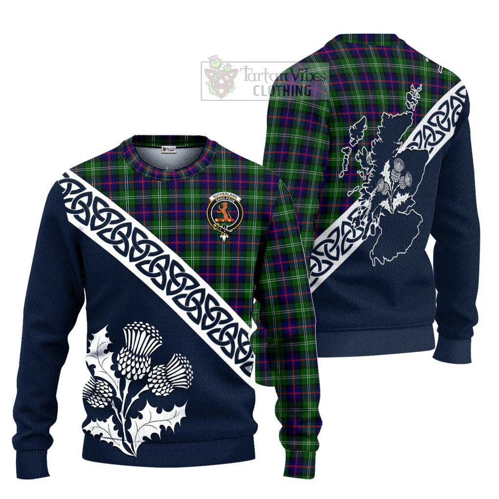 Tartan Vibes Clothing Sutherland Tartan Knitted Sweater Featuring Thistle and Scotland Map