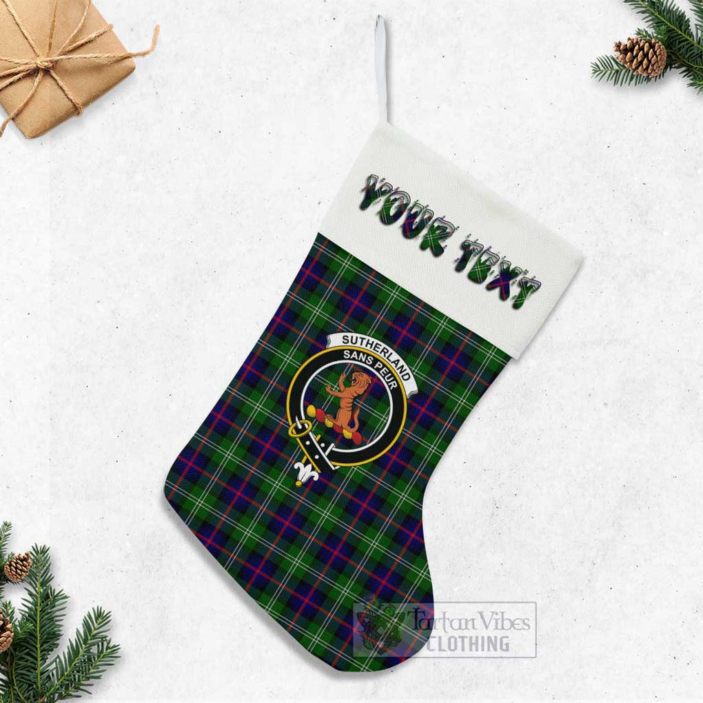 Tartan Vibes Clothing Sutherland Tartan Family Crest Christmas Stocking with Personalized Text