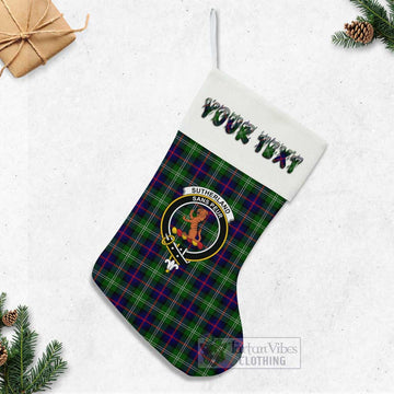 Sutherland Tartan Family Crest Christmas Stocking with Personalized Text