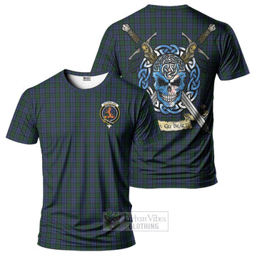 Sutherland Tartan T-Shirt with Family Crest Celtic Skull Style