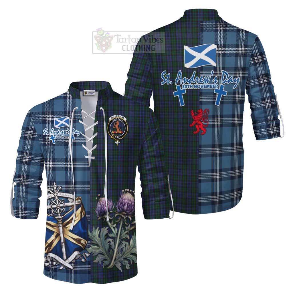 Tartan Vibes Clothing Sutherland Tartan Ghillie Kilt Shirt Happy St. Andrew's Day Half Tartan Style